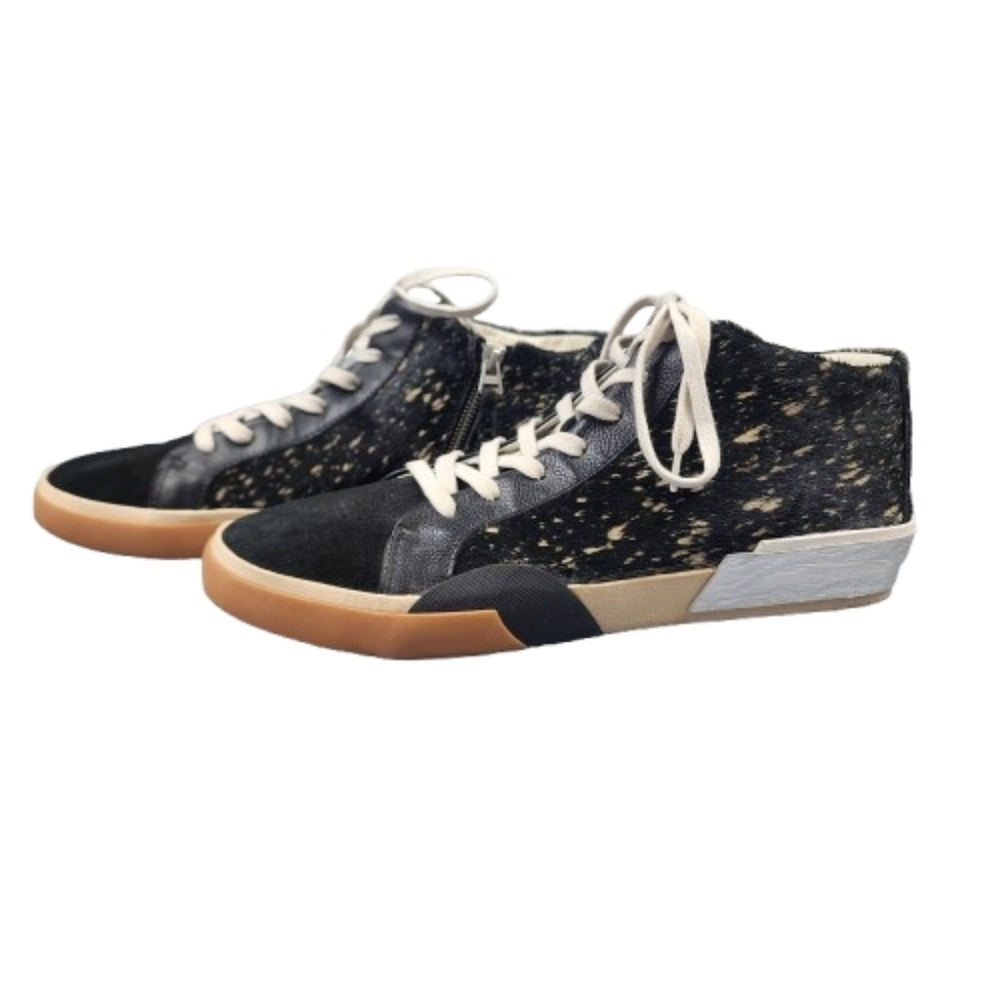 Dolce Vita Stylish Black and Tan Women's Sneakers Fur Suede Like Toe High Top
